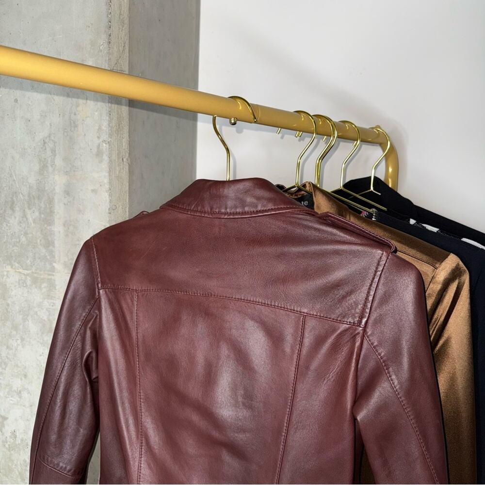ALLSAINTS Balfern Moto Leather Biker Jacket in Burgundy Womens 0 EUC - Picture 9 of 17